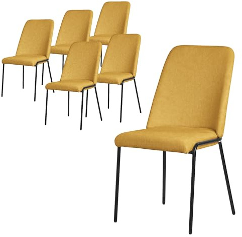 ML-Design Esszimmerstühle 6er Set Senf, Küchenstühle mit Stoffbezug und Stahlgestell, Wohnzimmerstuhl mit Rückenlehne, Polsterstühle für Esszimmer & Küche, Gepolsterte Stühle Ergonomischer Sessel