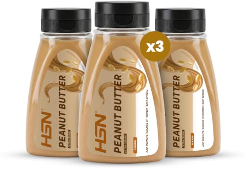 HSN Crema de Cacahuete Extra Cremosa - Pack 3x 180g | Textura Fluida Extra Cremosa con Dosificador. Sin Aceite de Palma, Sal ni Azúcares Añadidos. Vegano