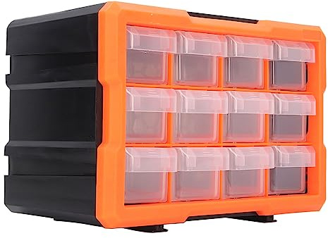 XZXCVN Schubladenbox mit 12 Schubladen, PVC Werkzeugaufbewahrung, Stapelbare Aufbewahrungsbox - Robustes Material, Transparente Schubladen, Vielseitig für Werkstatt und Büro