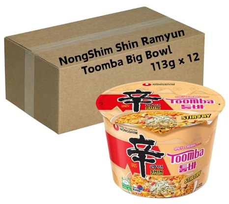 NongShim Shin Ramyun Toomba Big Bowl | HALAL-Spicy & Creamy Stir Fry Noodles 113g (12 Bowls)