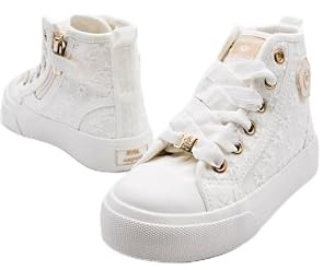 Mayoral Sneakers Alte da Bambina, Bianche, in Tela Ricamata con Lacci e Cerniera, Eleganti per Cerimonia