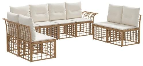 vidaXL Outdoor-Sofagarnitur 8 pcs Natürlich und Cremweiß Polyester, Modernes, wetterfestes, modulares Design, verstellbare Füße, Garten-Sofa-Set, Loungemöbel für Terrasse