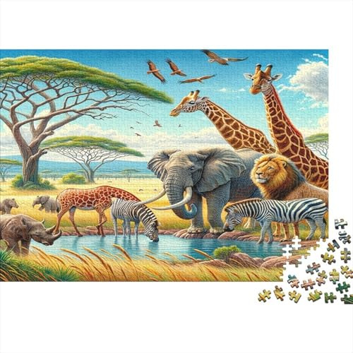 Afrikanische Savannen Tiere 1000 Teile Puzzle für Erwachsene Wasserstelle Familienspiel Puzzle Entspannung Wohnkultur 38x26cm/1000pcs