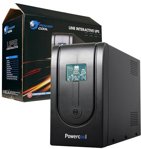 Powercool 1500VA Smart UPS Battery Backup – 900W Line-Interactive Uninterruptible Power Supply with AVR, RJ45 Surge Protection, 3× UK Outlets, 3× IEC, LCD Status Display, Generator Compatible