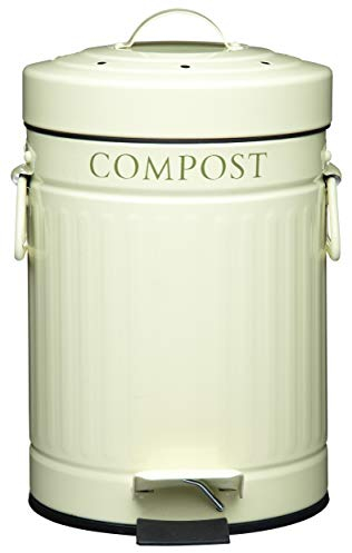 KitchenCraft Mini cubo de compostaje de cocina con pedal, 3 litros (5,25 pintas), Apto para lavavajillas (sin filtro), Crema