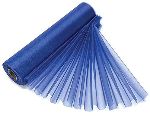 Trimming Shop Organza-Rolle, 25 m x 29 cm, schneetransparenter Glitzerstoff, Elegantes Dekotuch für Stuhlschleife, Tischläufer, Hochzeitslocation, Partydekoration, Dunkelblau
