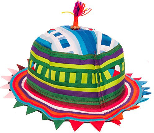 CCcollections Handgefertigter traditioneller Hill Tribe Festivalhut – Fedora- oder Kegelform mit lebendigen Farben (Flat Round)