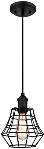 61053 Nathan einflammige Pendelleuchte, für de Innebereich, Ausführung Matt Schwarz mit eine gewinkeltem Käfig-Lampenschirm