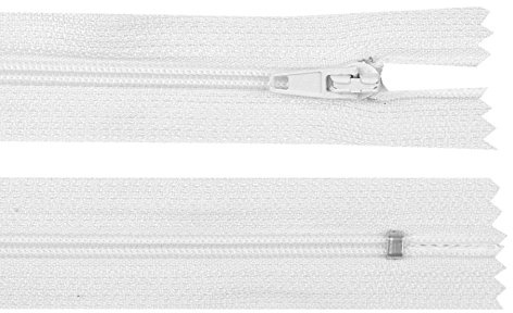 Schnoschi 10 Stück 20 cm Langer Spiralreißverschluss, Nicht teilbar, weiß, 3mm Laufschiene Reißverschluss