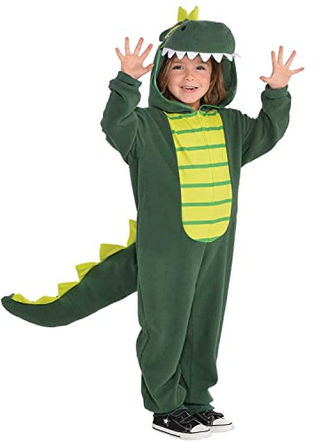 Amscan 9902083 - Kids Zipster Dinosaur Hooded Jumpsuit with Tail Fancy Dress Costume Age: 4-6 Yrs