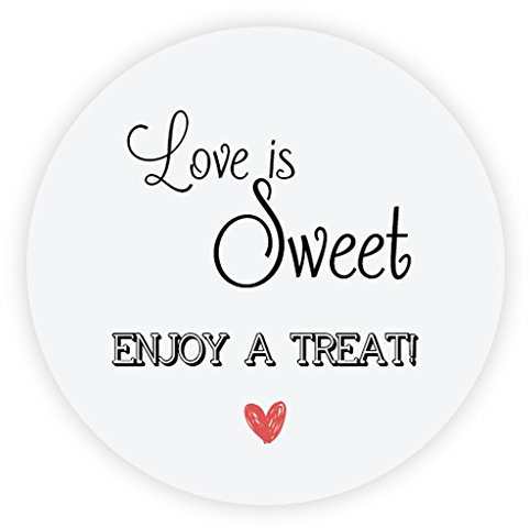 48x Rustikal Liebe Herz Hochzeitsaufkleber Sticker - Love is Sweet, Enjoy a Treat ! - 4 cm Runde Geschenkaufkleber Etiketten für Hochzeit,Gastgeschenk,Tischdeko,Flaschen,Tüten - UNI 054