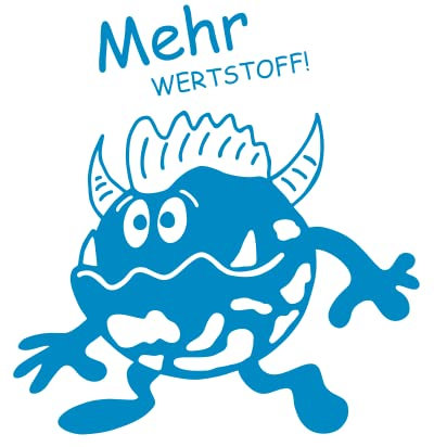 Mülltonnen Aufkleber Mülleimer Müllfresserchen Wertstoff Willi für die Resttonne, Sticker, 83-300103, Größe: 31,8 x 28,0 cm, Kontur geschnitten, Hintergrund freigestellt, Farbe anpassbar