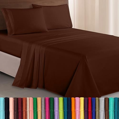 Elegant Comfort Luxurious 1500 Premium Hotel Quality Microfiber Three Line Embroidered Softest 4-Piece Bed Sheet Set, Wrinkle and Fade Resistant, California King, Chocolate Brown