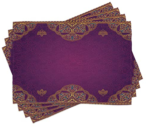 ABAKUHAUS orientalisch Platzmatten, Ostart-dekoratives grafisches Spitze-Muster auf einem Hintergrund mit Blumenstrudeln, Tiscjdeco aus Farbfesten Stoff für das Esszimmer und Küch, Lila Braun