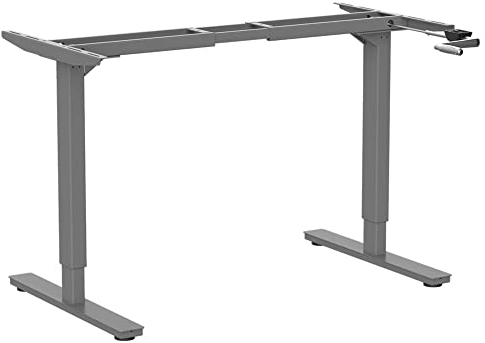 Desktopia Budget Höhenverstellbarer Schreibtisch | Per Kurbel verstellbares Tischgestell | Breite verstellbar für alle gängigen Tischplatten (Grau, Ohne Tischplatte)