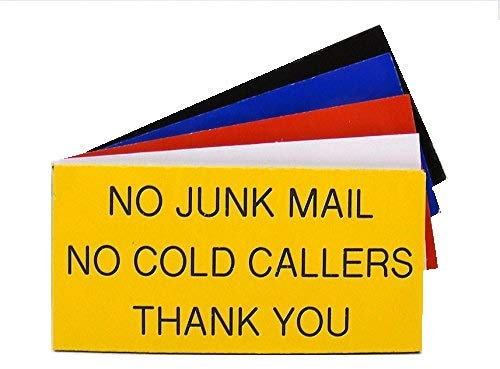 County Engraving Engraved Plaque No Junk Mail, No Cold Callers Letterbox Front Door Sign 100 x 50 (White with Black Text)