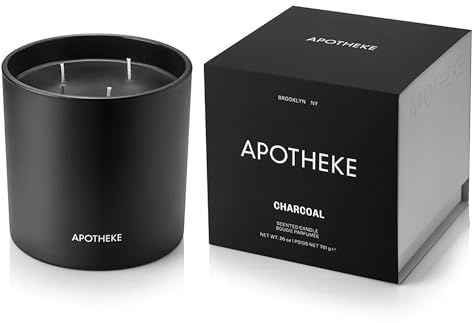Apotheke 3-Wick Scented Candles for Home, Charcoal - 26 oz Soy Wax Jar Black Candle Gift for Women - Long-Lasting Fragrance with Perfume-Grade Essential Oils - Cedarwood, Sandalwood, Oud & Amber