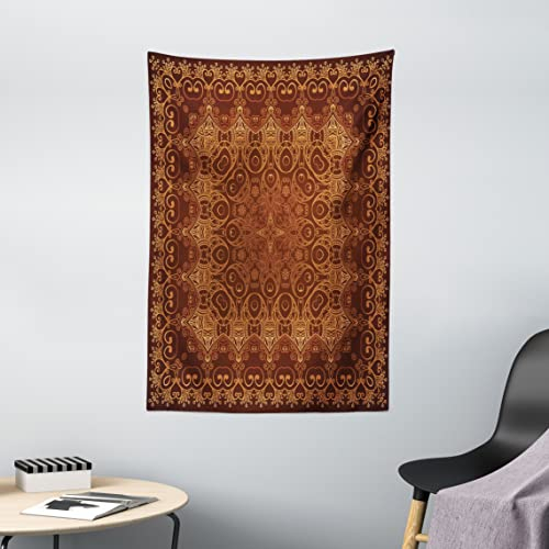 ABAKUHAUS Jahrgang Wandteppich, Spitze, Wohnzimmer Schlafzimmer Wandtuch Seidiges Satin Wandteppich, 100 x 150 cm, Orange Braun