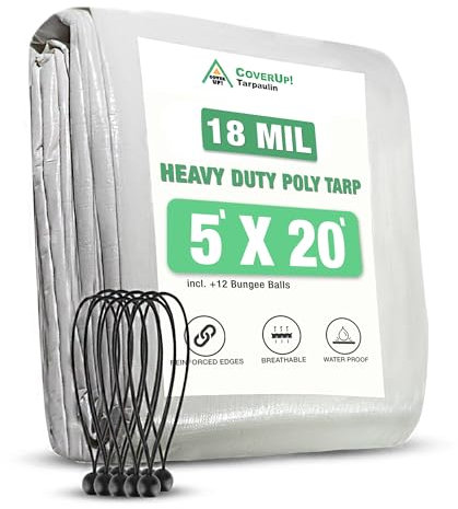 CoverUp! Bâche 1,5 x 6 – Toile Renforcée 200 g/m² – Étanche & Indéchirable – Œillets INOX + 10 tendeurs – Idéale pour Jardin, Camping, Bois – Blanc