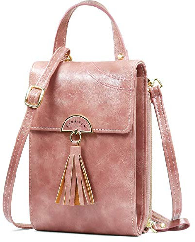 REETEE Petit Sac Bandoulière Femme Rétro PU Cuir Sac Téléphone Portable Femmes Portefeuille avec Emplacement Pour Carte, Mini Sac à Main avec Bandoulière réglable et Nombreuses Poches (Rose) …