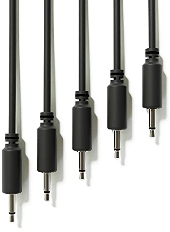 ExcelValley - 5-Pack - Mono Modular Patchkabel - TS 3,5mm 1/8 Eurorack Synthesizer [Schwarz | 10 cm - 3,94]