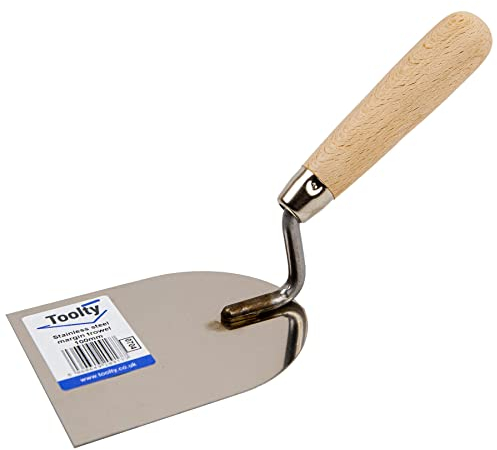 Toolty Truelle à stuc en acier inoxydable, truelle à mastic mural, truelle de plâtre, truelle de finition -100 mm – pour maçonnerie, dallage, plâtrage – Poignée en bois – TLTY-0704