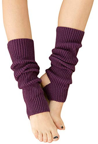 AWOCAN Women Winter Extra Soft Over Knee High Footless Knitted Stirrup Leg Warmers for Yoga Ballet Dance (PURPLE)