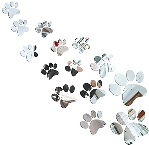 14 Stücke Pfote Spiegel Abziehbilder Hunde Fußabdrücke Wandaufkleber Set DIY Acryl Pfote Aufkleber Abnehmbare Wand Pfote Dekor Dekoration von 3 Größen für Wohnzimmer Schlafzimmer Wandbild