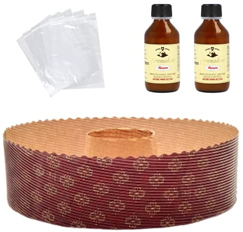 Kit Stampo per Ciambella (10pz x 400 gr) + Aroma per Dolci Fraccaro (2pz - 100 ml) + Sacchetto (10 pz), Stampi di Carta di Pura Cellulosa ideale per l’uso in Forno, resistente al calore 200°C