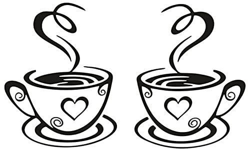 Kitchen Decor Coffee Wall Decals Murals, Coffee Cups Wall Decor DIY Removable Vinyl Wall Stickers Art Wallpaper Sticker for Kitchen Cupboards Restaurant Pub (2 Cups)