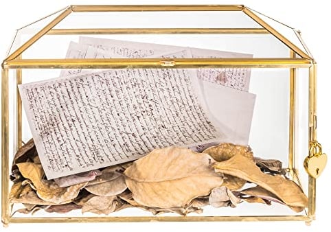 NCYP 32cm Large Geometric Glass Card Box Terrarium mit Schlitz und Herzschloss, Fuß, Gold, handgefertigt, Messing, für Hochzeitsempfang, Wishwell, Andenken-Herzstück (Glasbox und nur Schloss)