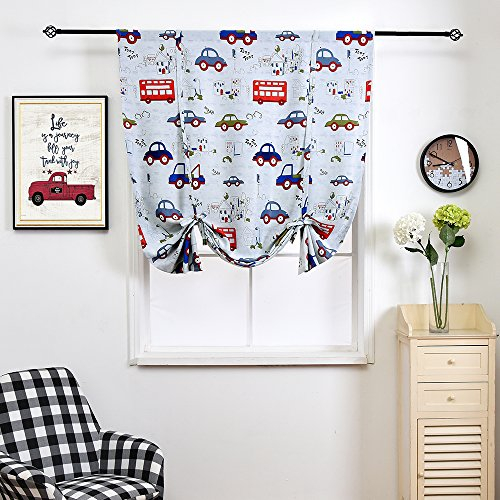 Lsimeru Raffrollo Scheibengardinen Kinderzimmer Junge Kurz Blickdicht 80cm Breit mit Autos Muster Raffgardine Bistrogardine Kurzgardine Kleines Fenster Vorhang Babyzimmer