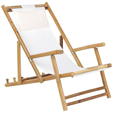 Beliani Trendy Liege Hellbraun Bambusholz Auflage beige 2er Set Atrani