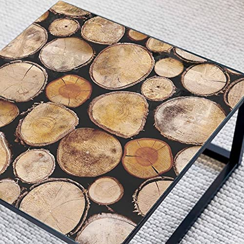 K&L Wall Art Bedruckte Glas Tischplatte Holz Optik Glastisch Baumstamm Maserung Nachttisch Quadratisch Beistelltisch