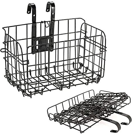 Universal Fahrradkorb faltbar für vorne & hinten | Belastbarkeit: 25 kg | abnehmbarer Hinterradkorb [schwarz] | Citybike Taschenträger Träger mit 2 Haken [Befestigung am Lenker oder am Gepäckträger]
