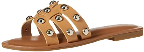 The Drop Damen Monika Flat H-band Slide Sandal, Doe Tan Nieten, Gr. 40 EU