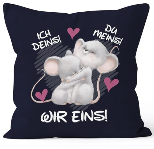 SpecialMe® Kissenbezug Geschenk Liebe Valentinstag Jahrestag Spruch Ich Deins Du Meins Wir EIns Herz Mäuse Navy 40cm x 40cm