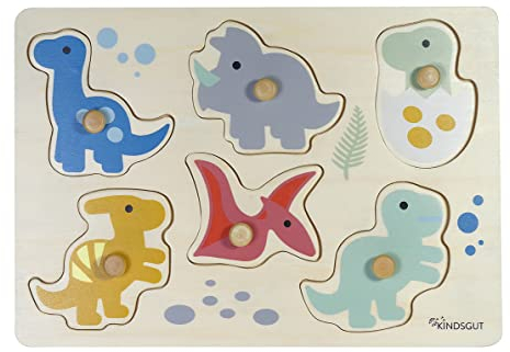 Kindsgut Steckpuzzle aus Holz, Lernspielzeug für Kleinkinder, Spielzeug aus hochwertiger Qualität in schlichtem Design und dezenten Farben für Spielspaß, schönes Geschenk, Dinos