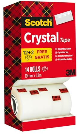Scotch Crystal Cinta supertransparente, paquete ahorro de 14 rollos de 19 mm נ33 m