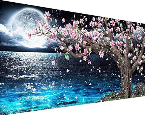 YALKIN 5D Diamond Painting Großes XXL 40x80cm Diamant Painting Bilder Mond und Meer Diamond Art Erwachsene Full DIY Diamant Kunst Malerei Stickerei Set Kreuzstich Bilder Home Wand Dekor