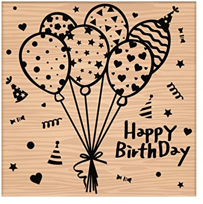 craspire Holzstempel Alles Gute Zum Geburtstag Luftballons Dekorative Holzstempel Vintage Holzmontierte Stempel Für Kartenherstellung DIY Kunsthandwerk Scrapbooking Tagebuch Tagebuch Briefplaner