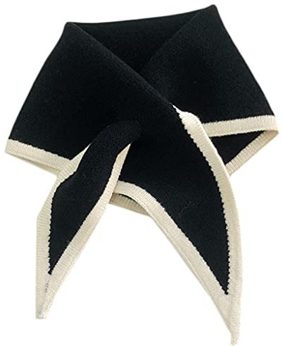LEVIOC'S Triangle Scarf for Women - Korean Version Knitted Wool Collar Cross Neck Scarf, Mini Black