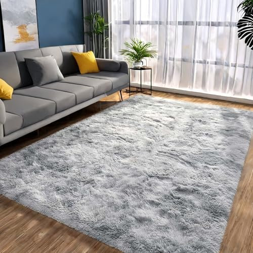 SUBEEN Alfombra salón Grande Alfombra Suave Pelo Largo Dormitorio salón Comedor Alfombra Antideslizante Lavable Alfombra Interior para niños (80x160cm, Gris Claro)