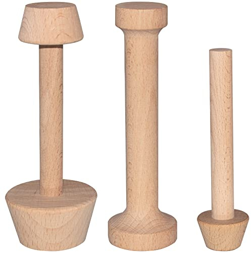 Dupiulk Wooden Tart Tamper Set, Double Side Pie Pastry Dough Tamper, Egg Tart Pan Mold DIY Cake Pastry Baking Tool for Mini Egg Tart, Cheesecakes, Pasta and Dessert Baking (3 Pieces)