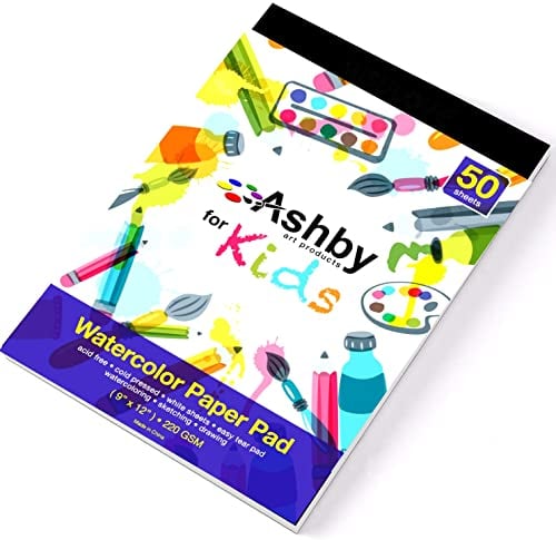Ashby for Kids - 1 Pad (50 Sheets) of Premium Quality (220 GSM) Watercolor, Drawing, Finger Paint and Sketch Paper - Glue Bound Binding for Easy Removal
