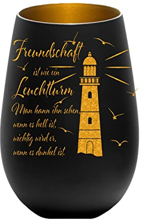Geschenk für Freunde Freundin Freund Einweihungsgeschenk Partygeschenk mit Leuchtturm und Feundesspruch Gute Freunde maritim (weiß/Silber)