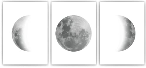 Mondphasen Poster Set – 3 Mondposter Wohnzimmer Schlafzimmer Mond Wandbild Küche Flur Zuhause Wanddeko DIN A3