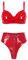 TiaoBug Damen Metallic Bikini Sets Zweiteiliger Badeanzug Bademode Wetlook BH Oberteil und Bikinihose Lack Leder Ouvert Slip mit Reisverschluss Rot High Waist M