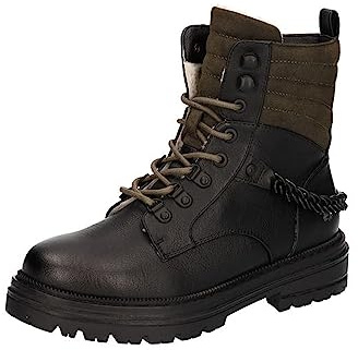 MUSTANG Damen Stiefelette Schnürung Zierkette Warmfutter 1398-603, Größe:38 EU, Farbe:Schwarz