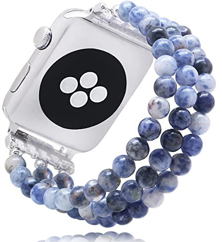 Bracelet de perles en pierre naturelle compatible avec les bracelets Apple Watch Series 9, 10, Ultra 2, SE, Ultra 8 7 6 5 4 3 2 1, bracelet de montre élastique et extensible pour iWatch 38 mm/40 mm/41